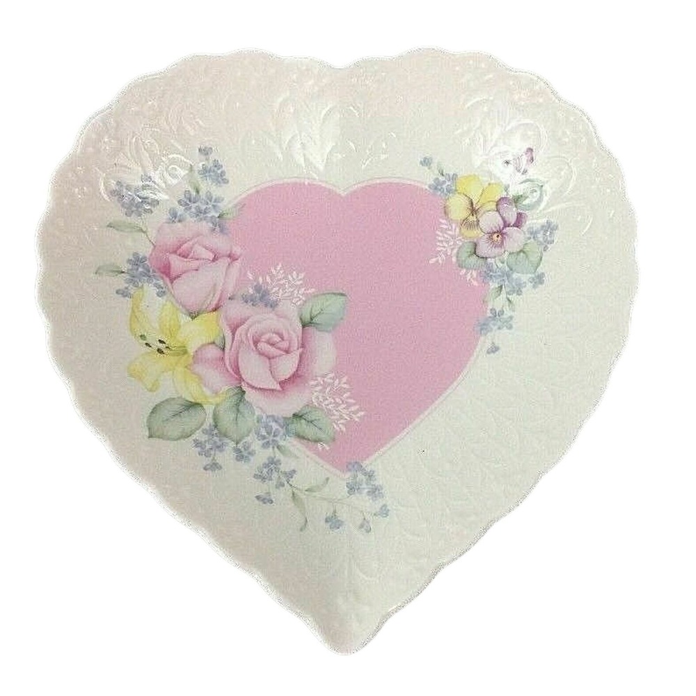 Mikasa Japan Heart Shaped Plate Raised Pink Roses Fine Bone China Valentines